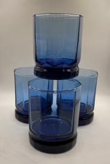 4 Vtg Anchor Hocking Essex Cobalt Blue 9 Oz Double Old Fashioned Glasses, 3.75”