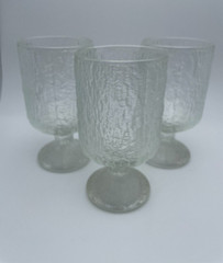 Indiana Glass Crystal Ice Tree Bark Textured Footed Water Goblets S/3 10oz B32