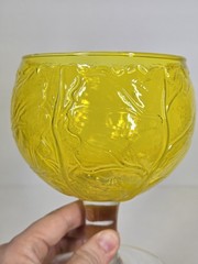 Vtg 2pc Secla Sigma Taste Setter Cabbage Leaf Yellow* Glass Goblets Portugal 60s