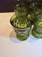 Vtg Indiana Glass Whitehall Cubist Olive Green Set of 12 Pedestal Water Goblets