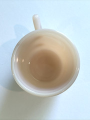 VINTAGE PINK MILK GLASS CUP GOES TO OPALESCENT AT RIM MADE IN USA