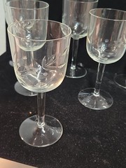 Vintage 6″ Clear Glass Wine Glasses Floral Etch Set Of 6 See Photos Description