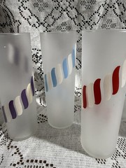 Vintage Libby Glass Candy Stripe Tom Collins Glasses Set Of 6 MCM
