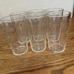 Set of 6 Vintage MCM Clear Etched Frosted Polka Dot & Stripe Glasses 4.75″
