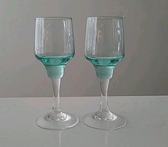 2 Vintage Sasaki Harmony Aqua Liqueur Cordial 4 1/4″ Glasses (B1-G3)