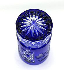 Ajka Marsala Cobalt Blue Cut to Clear Highball Tumbler 5 1/4″