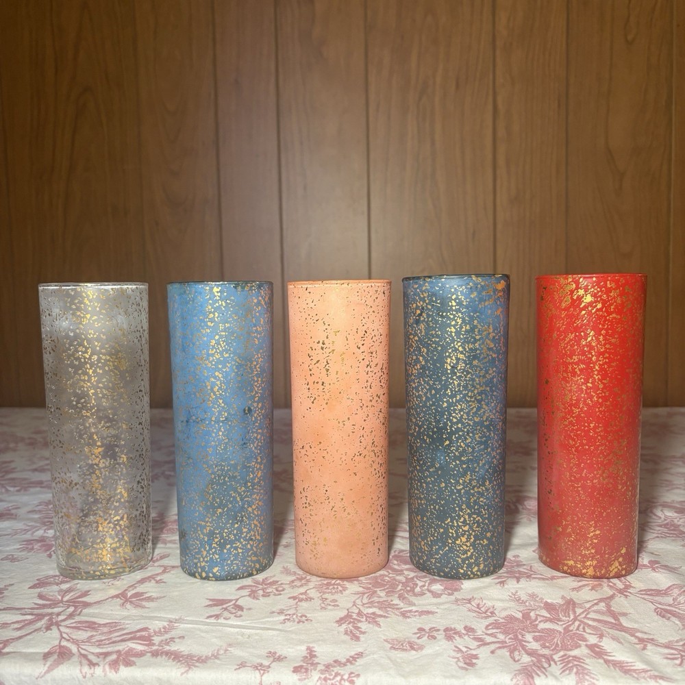 Vintage Federal Glass High Ball Splatter Speckled Textured Tom Collins Glasses 5
