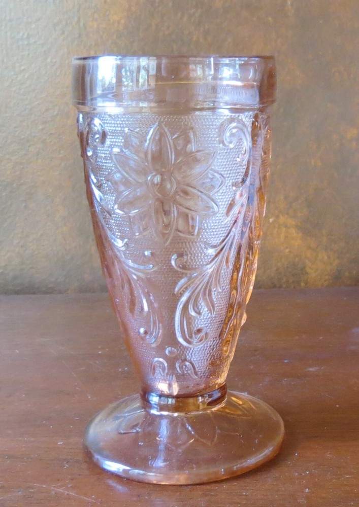 Tiara Glass Sandwich Peach Pink 6 ¼” Footed Iced Tea Tumbler(s)