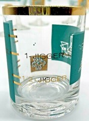 4 Libbey MCM Barware cocktail Glasses, Turquoise And Gold Pedestal, 1 Jigger
