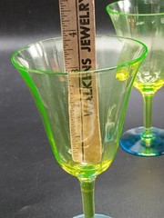 VTG Pair of 1930s Tiffin Franciscan Uranium Water Goblet Glass Blue Green *Read*