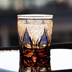 9oz/250ml Green and Blue Japan Style Kiriko Set Crystal Whiskey Glasses Tumbler