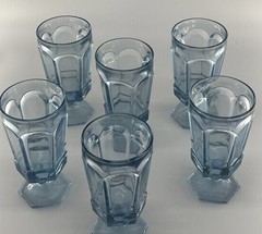 Vtg Fostoria Virginia Light Blue 7″ Iced Tea Goblets Hexagon Base – Set of 6