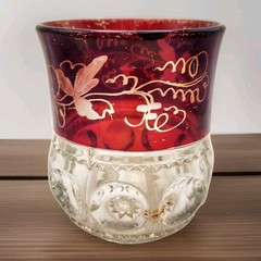 Antique Victorian Ruby Red Flash Pressed Glass Tumbler Souvenir EAPG