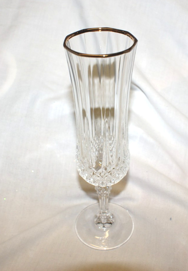 Cristal D’Arques Longchamp Gold Rimmed Crystal Champagne Flutes France by Each