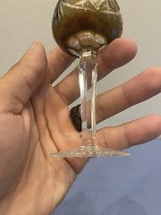 BEAUTIFUL VTG Brown Cut To Clear Wine Glass W/StarsPattern 4.75″H