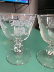 2 Vintage Libbey Glass Wine Glasses Etched Frosted Roses 4 Inch