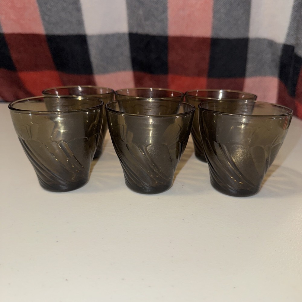 Vintage Vereco Brown Smoke Juice Glasses France Set Of 6