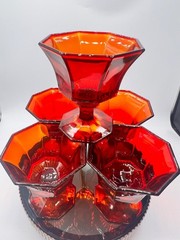 pair of 5 ruby red dessert goblets Octagon shape