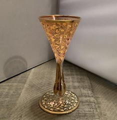 Super Gorgeous Hand Enameled Gold Gilt Bohemian Glass ￼Cordial Florals & Ivy