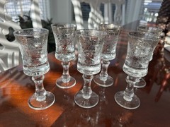 Set of six Murano Medici aperitif etched glass with silver trim