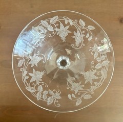 Etched Fuchsia Floral Stemmed Cocktail Glasses Coupes Vintage Barware Pair of 2