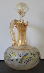 New England Pomona Glass Floral Bird Optic Cruet