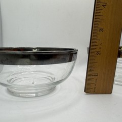 Vtg DOROTHY THORPE Glass Cream + Sugar Set + 2 Dip Bowls Silver Wide Band MCM