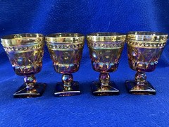 Qty 4 – Indiana Glass Colony Park Lane Carnival Glass Pedestal Cordial, 1970s