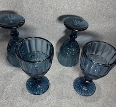 Wine Glasses Water Goblets Set Of 4 Blue Glass L.G. Wright/Mosser 7” H