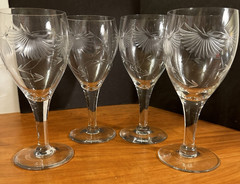 FOSTORIA Stemware Wine Glass “Chrysanthemum” Floral Pattern Set of 4 Vtg