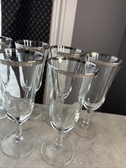 Vintage French Plantinum Rim Wine Glass Set Of 12+1 MCM Luminarc France 60s