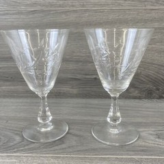 Fostoria Pine Tree Clear Wine Dinner Party Occasion Glasses Stem 2ct