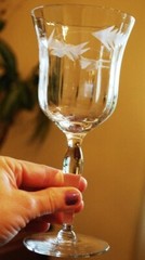 Vintage WESTON Set 5 WATER WINE GOBLET GLASSES Hand Etched OPTIC PANEL 7.5″