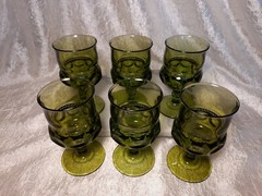 6 Vintage King’s Crown Colony Color Green Water Wine Glasses Goblets 5 3/4″ Set