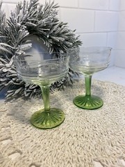 1930s vintage Anchor Hocking circle pattern stemware green stem Set of 2