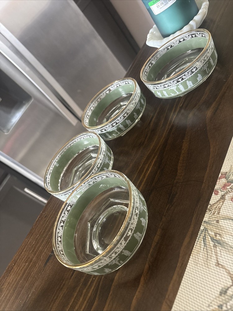 Set of 4 Wedgewood Green Greek Jeanette Hellenic Salad, Dessert, or Nut Bowls