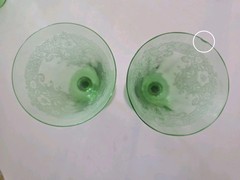 x4 Vtg Fostoria Vesper Green H2F Fruit / Oyster Glowing Glass 3 Chipped Free Shp