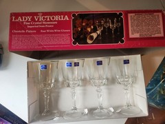 4 pk Lady Victoria Fine Crystal Stemware CHANTELLE PATTERN 6 oz. Wine Glasses