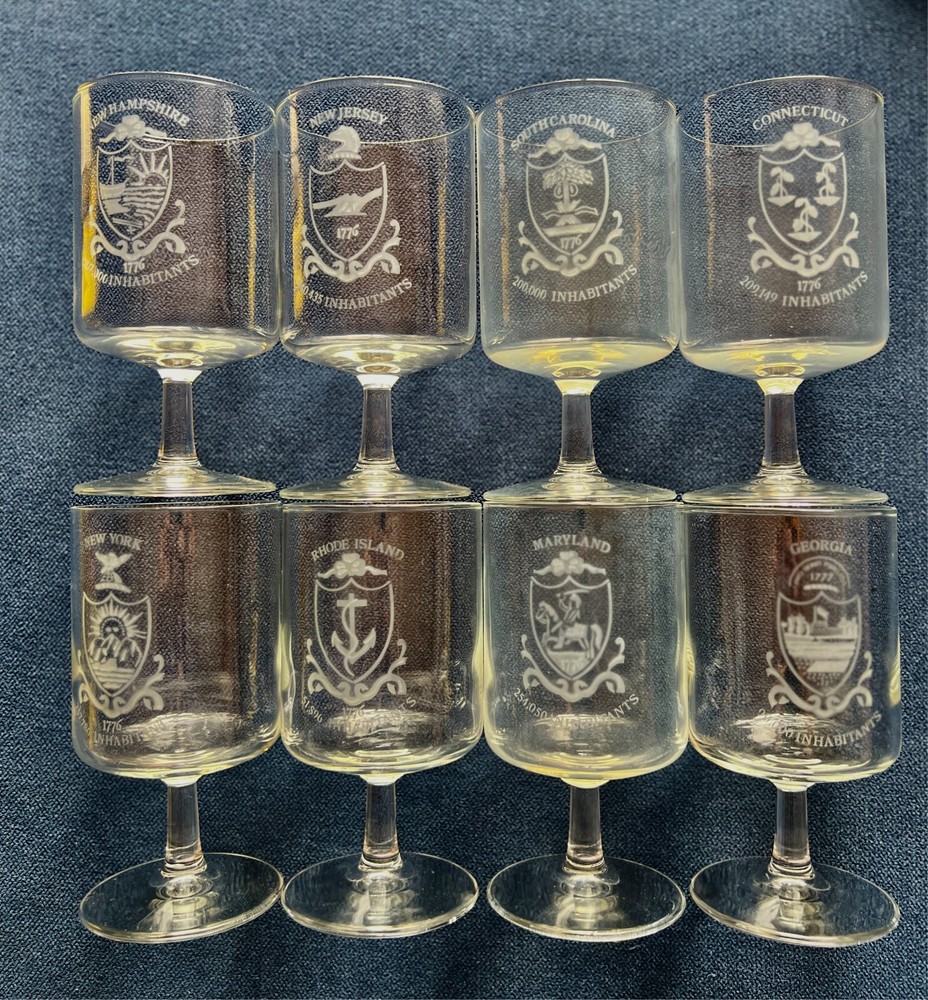 1970’s DUBUQUE Clear CRYSTAL STEMMED GLASSES Set of 8 – NJ NC CT GA NH NY MD RI