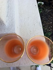 Vintage Blendo Orange Frosted Tumblers Gold Rim MCM Barware Glasses Set of 2