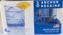 8pc Anchor Hocking Glasses Mix 4-16oz + 4-10.5oz Manchester Coastal Blue Tartan