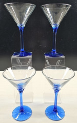4) Libbey Domaine Blue Martini Glass Set Vintage Elegant Floral Stemware Bar Lot