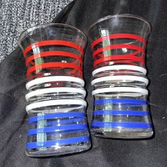 Vintage Anchor Hocking Red White and Blue Tumblers Glasses Set Of Two