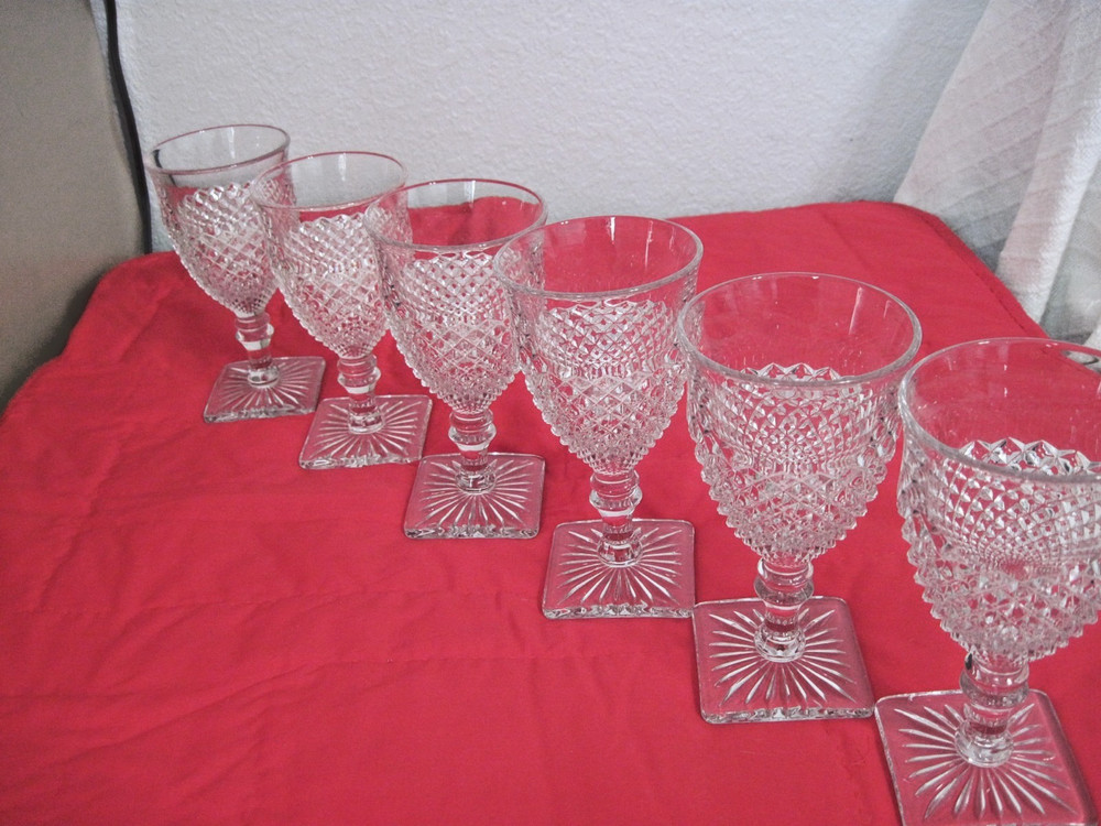 Vtg English Hobnail Water Goblets Set of 6 Square Base Clear Glass Westmoreland