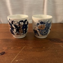 Vintage Norleans Japan Porcelain Tea Cups Set of 2 Blue White Children Motif