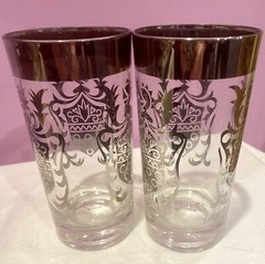 2 VTG MCM KIMIKO Guardian Shield Crest HIGHBALL GLASSES Silver