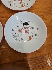 4 Corning Corelle FROSTY MORN Snowman Pasta Bowls 8 1/2″ No Scratches
