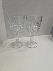 Vintage Set Of (2) LIBBEY HOBSTAR Pressed Glass Water/ Wine Goblets- 12 Oz