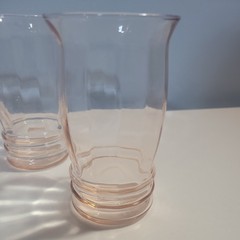 Pink Depression Glass, 10 oz Juice Glasses, Set of 4, Approximately 4 1/2” Tall
