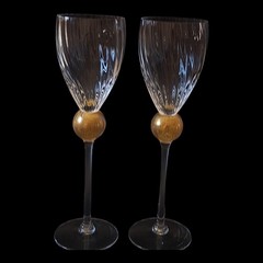 Union Street Manhattan Gold Claret Wine Glasses (2) Signed 10 1/2″